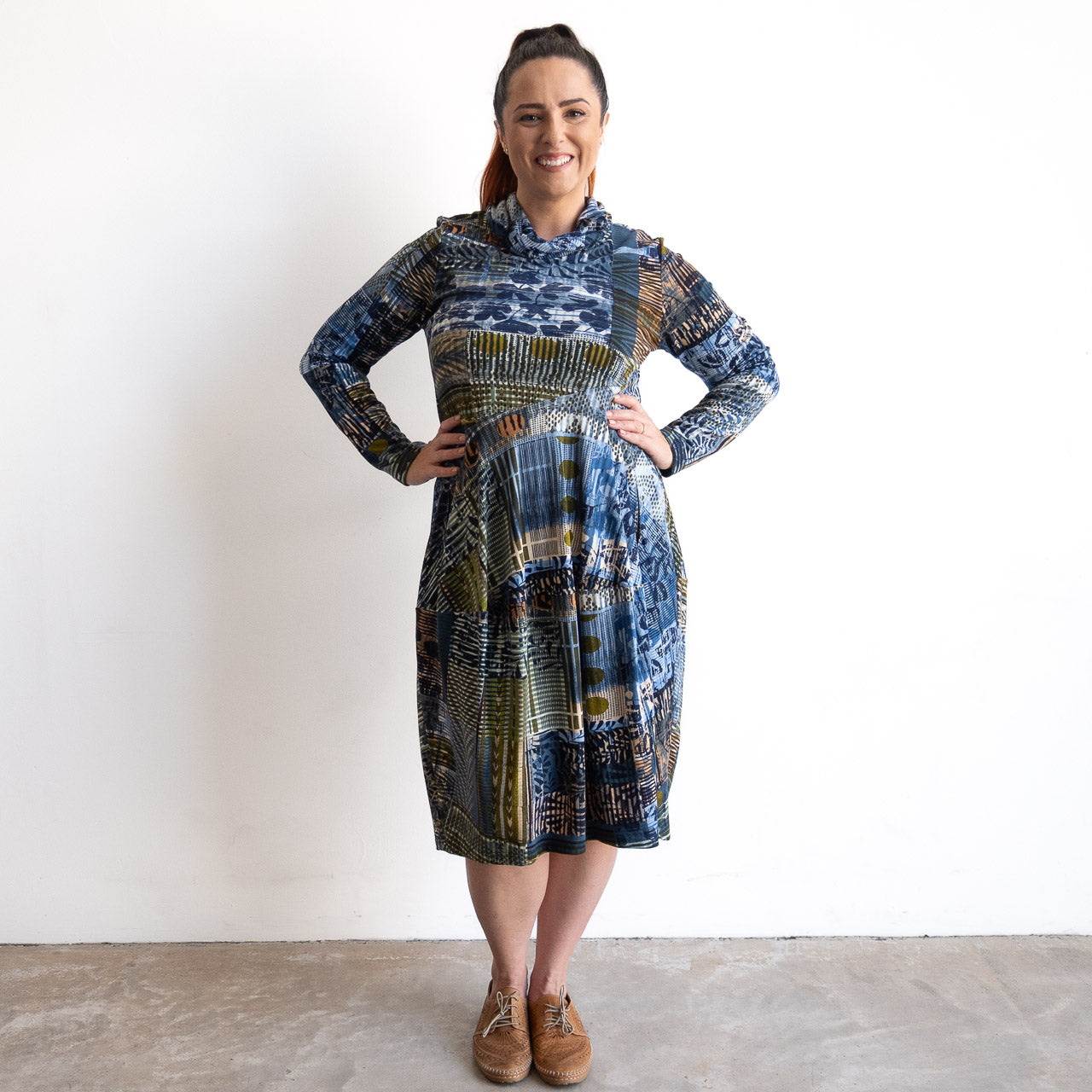 Curves Jersey Dress with Cowl Neck by Orientique Australia - Isfahan