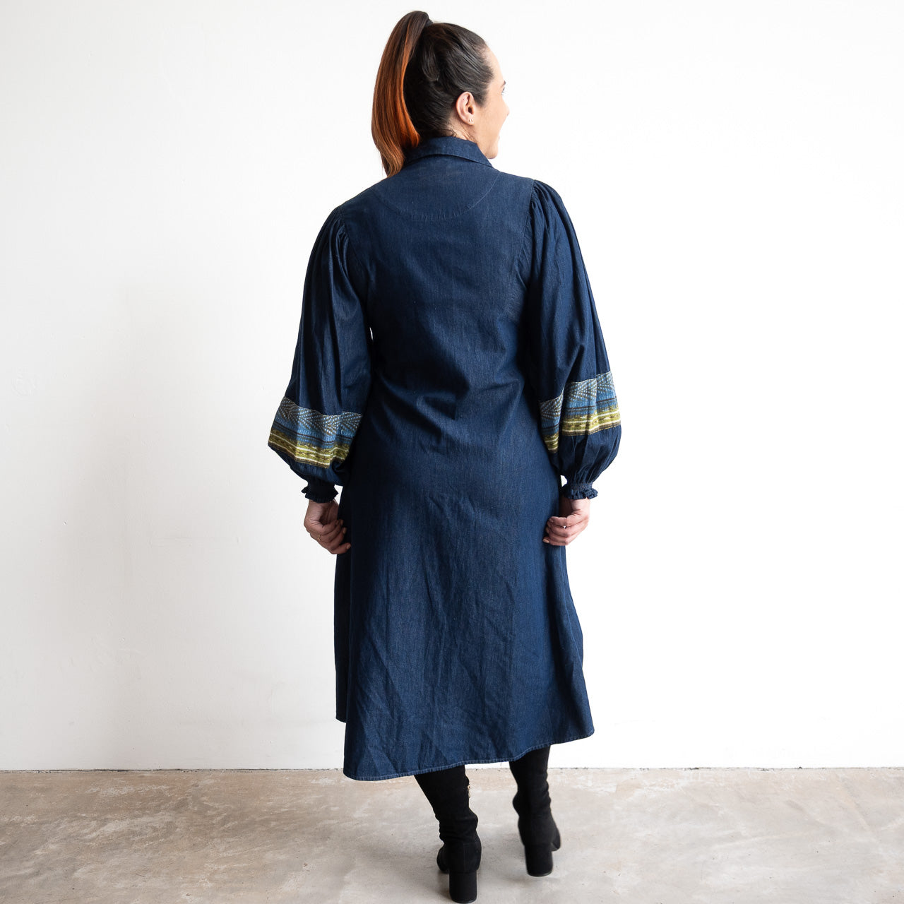 Denim Chambray A-line Shirt Dress by Orientique Australia - Isfahan - 31053