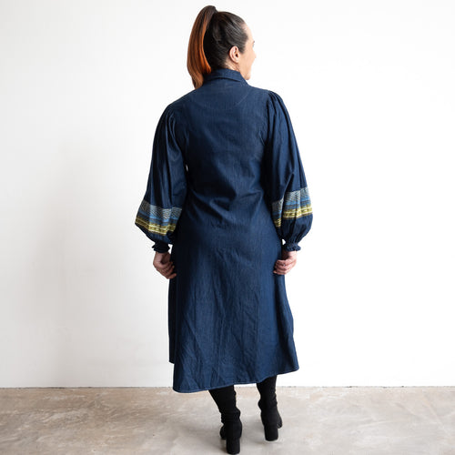 Denim Chambray A-line Shirt Dress by Orientique Australia - Isfahan - 31053