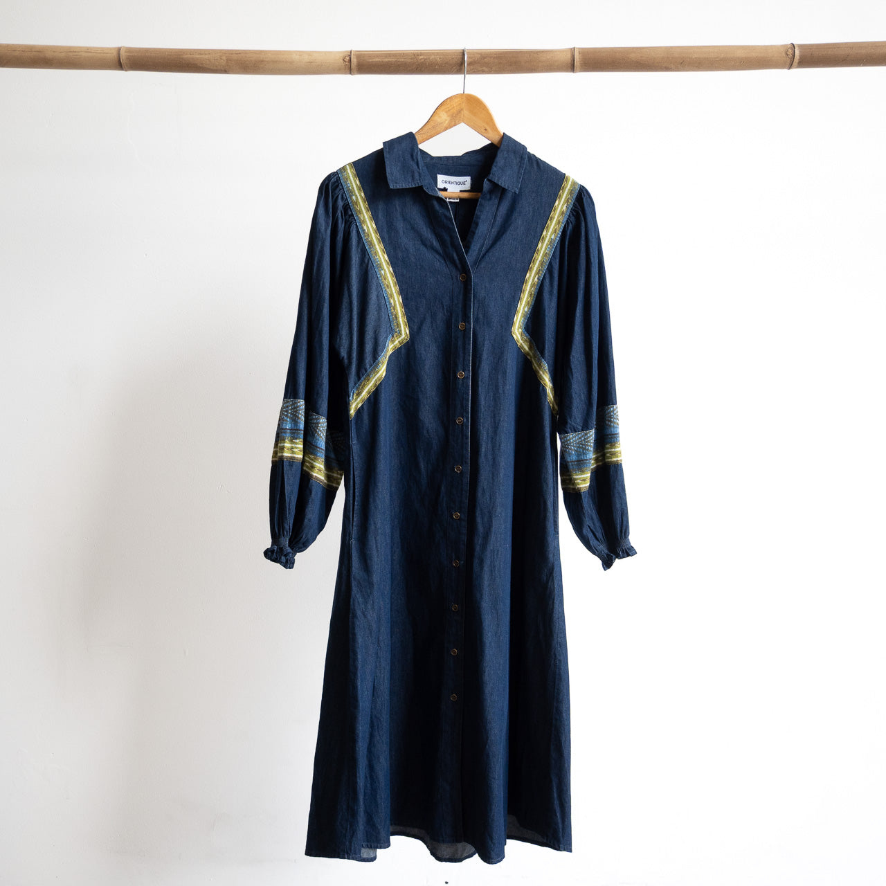 Denim Chambray A-line Shirt Dress by Orientique Australia - Isfahan - 31053
