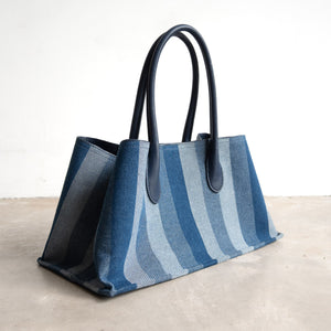 Denim Stripe Canvas Structured Handbag