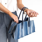 Denim Stripe Canvas Structured Handbag