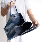 Denim Stripe Canvas Structured Handbag