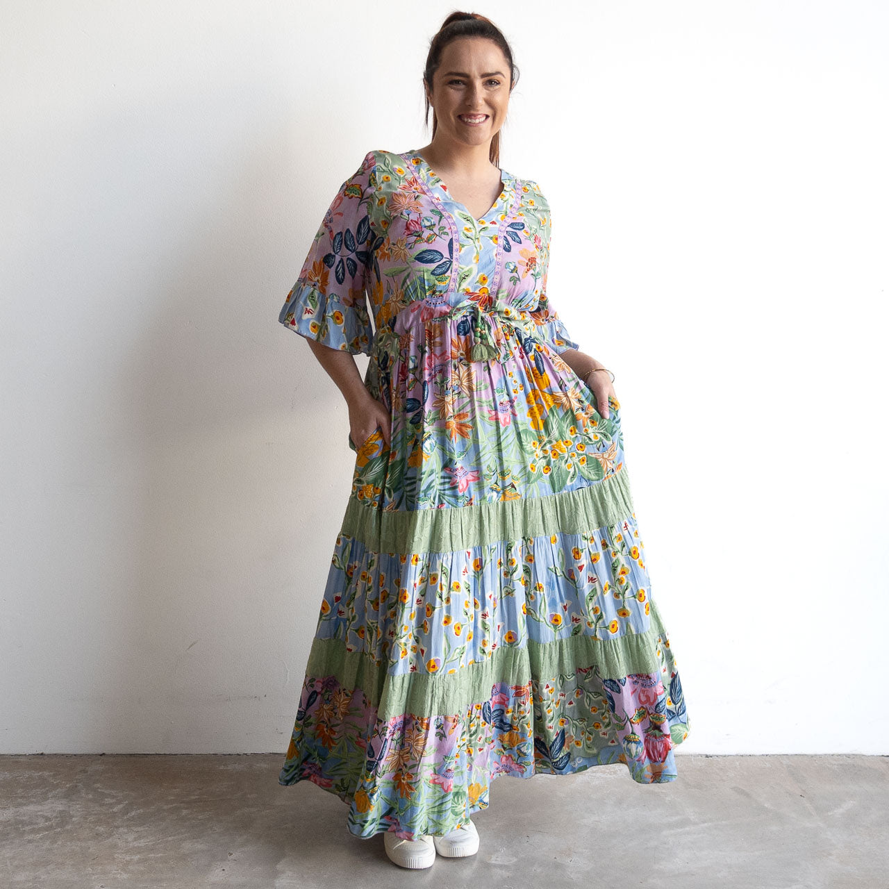 Drawstring Layer Maxi Dress - Sur Mer - 91317