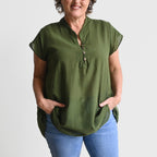 Easy Fit Cotton Cap Sleeve Tunic Top - BananaLeafGreen KOBOMO