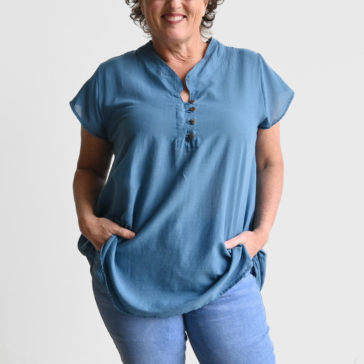 Easy Fit Cotton Cap Sleeve Tunic Top -  KOBOMO
