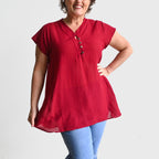 Easy Fit Cotton Cap Sleeve Tunic Top - SangriaRed KOBOMO