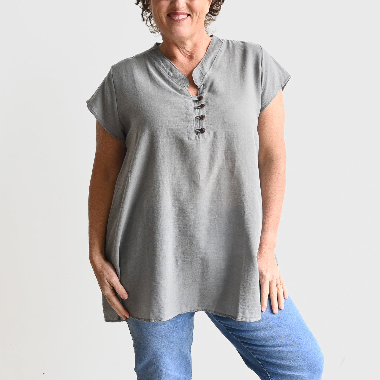 Easy Fit Cotton Cap Sleeve Tunic Top -  KOBOMO
