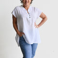 Easy Fit Cotton Cap Sleeve Tunic Top - White KOBOMO