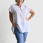 Easy Fit Cotton Cap Sleeve Tunic Top - White KOBOMO