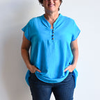 Easy Fit Cotton Cap Sleeve Tunic Top - SurfBlue KOBOMO