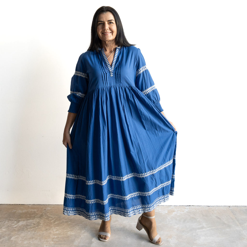 Embroidered Empire Midi Dress by Orientique Australia - 30220