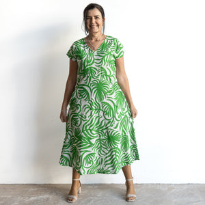 Empire Midi Shift Dress by Orientique Australia - Suriname Green - 40172