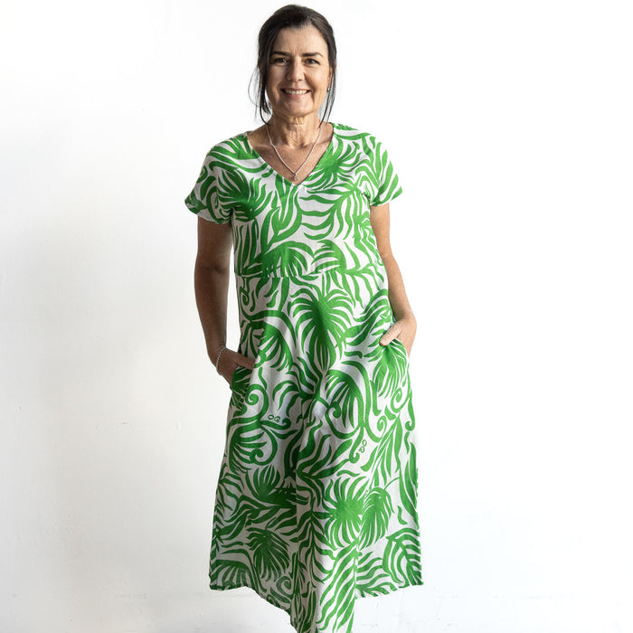 Empire Midi Shift Dress by Orientique Australia - Suriname Green - 40172