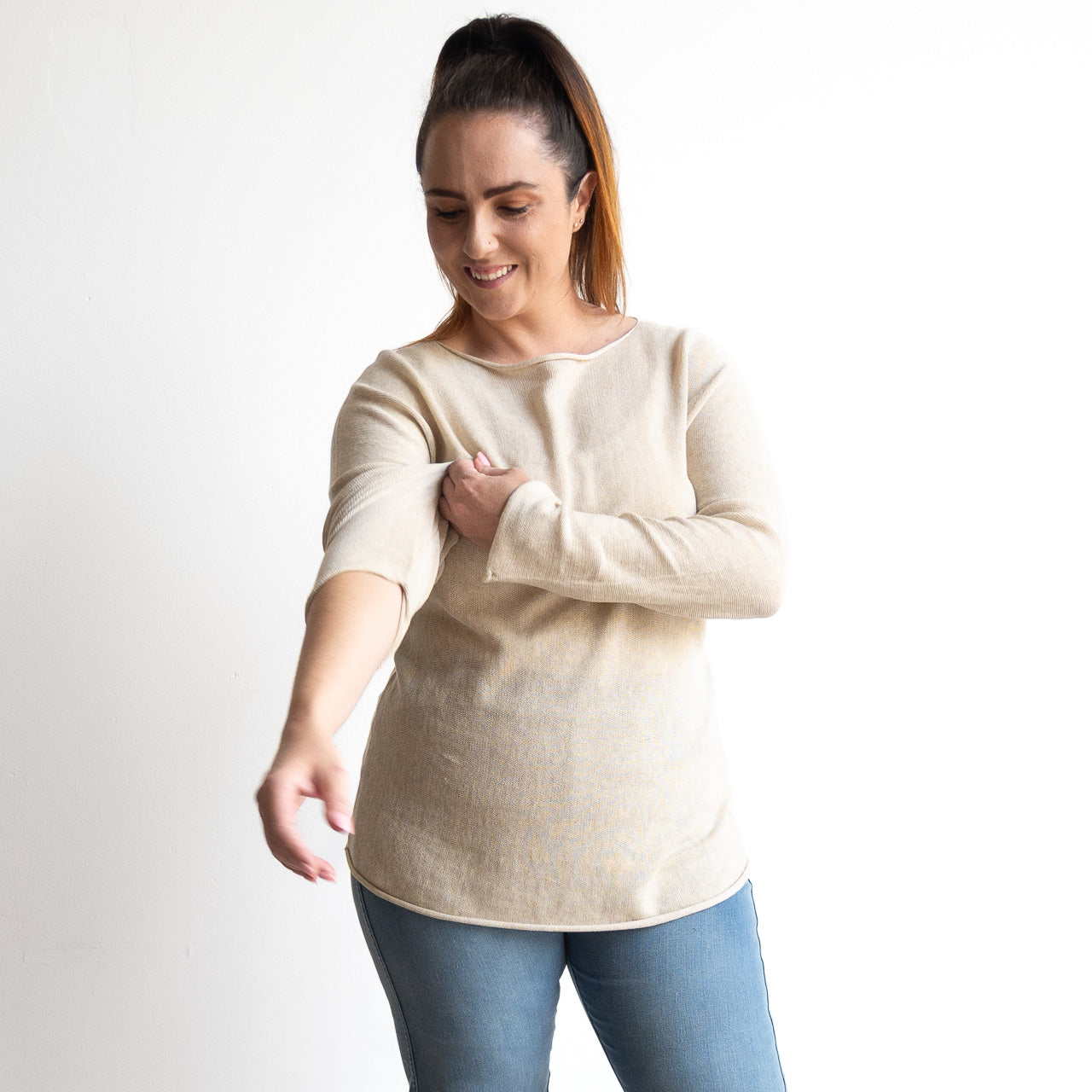 Fine Cotton Knit Long Sleeve Top by Orientique Australia - 1324