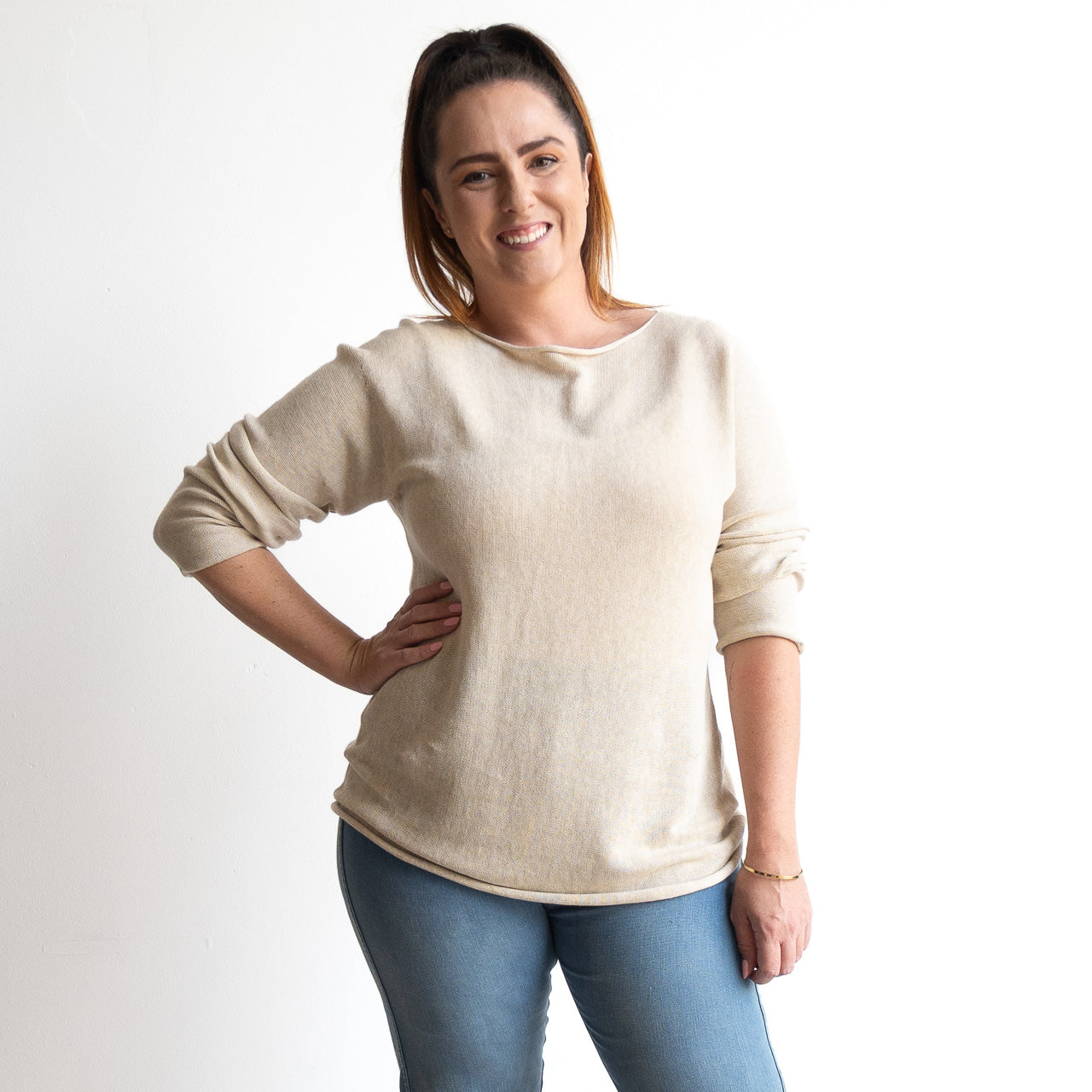 Fine Cotton Knit Long Sleeve Top by Orientique Australia - 1324