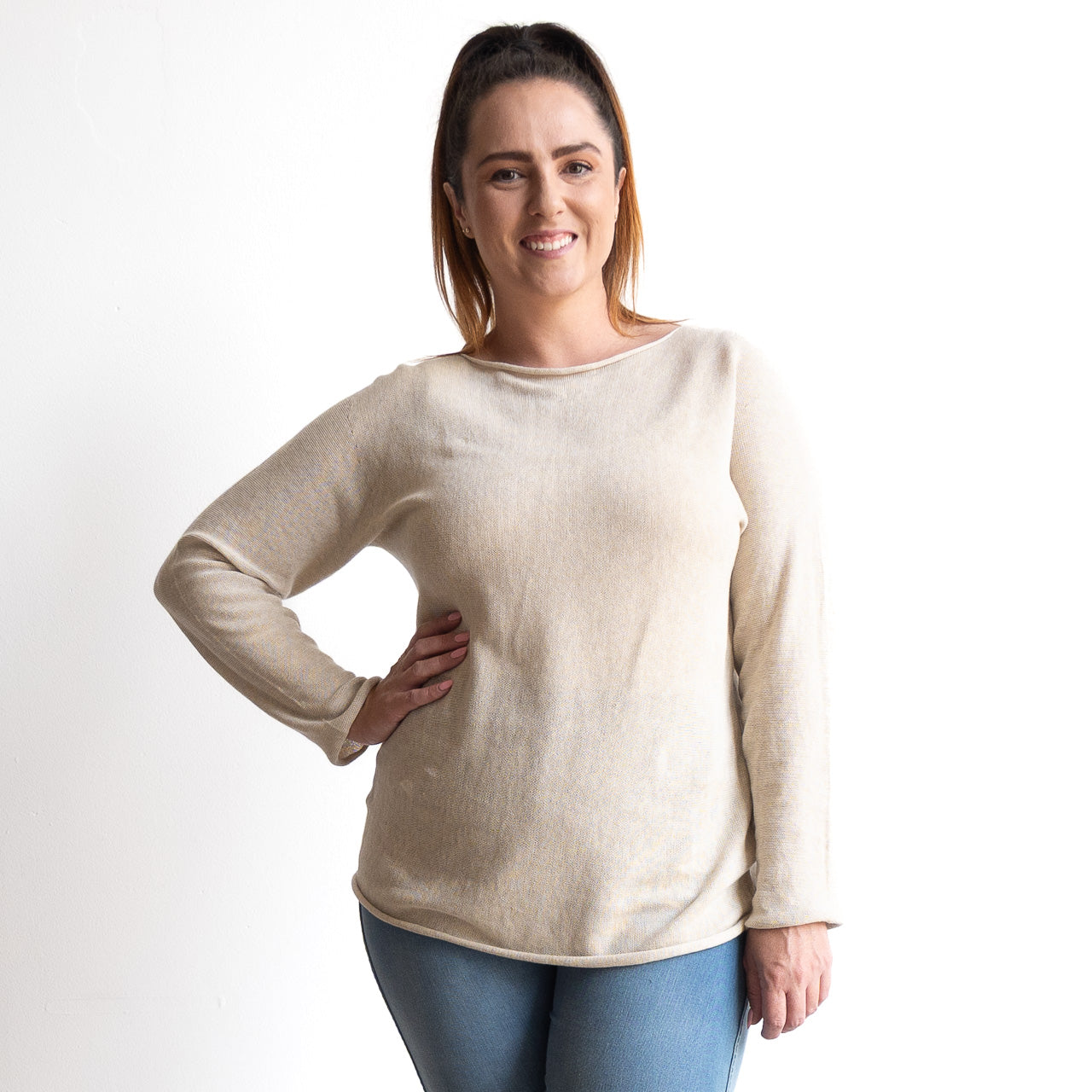 Fine Cotton Knit Long Sleeve Top by Orientique Australia - 1324