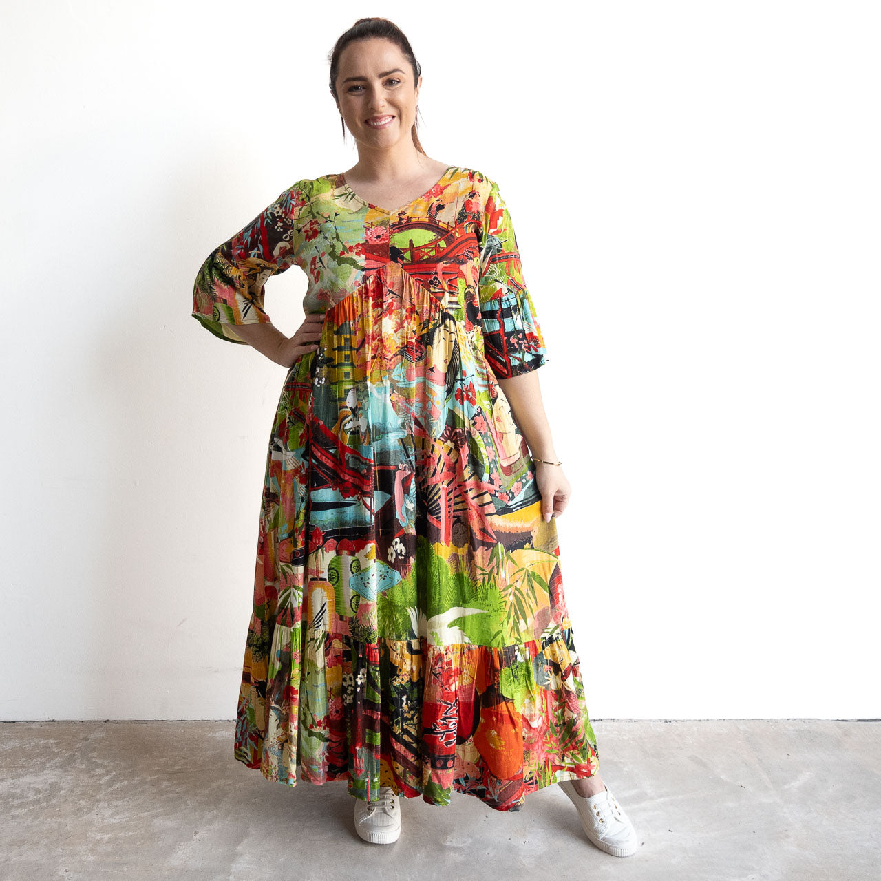 Frill Hem Maxi Dress - Jardin Exotique - 1157