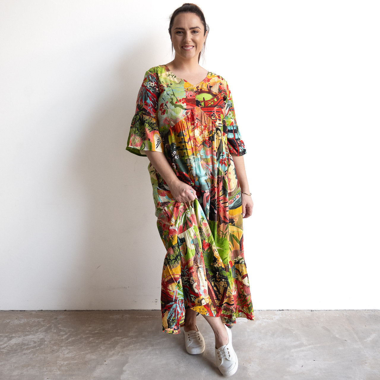 Frill Hem Maxi Dress - Jardin Exotique - 1157