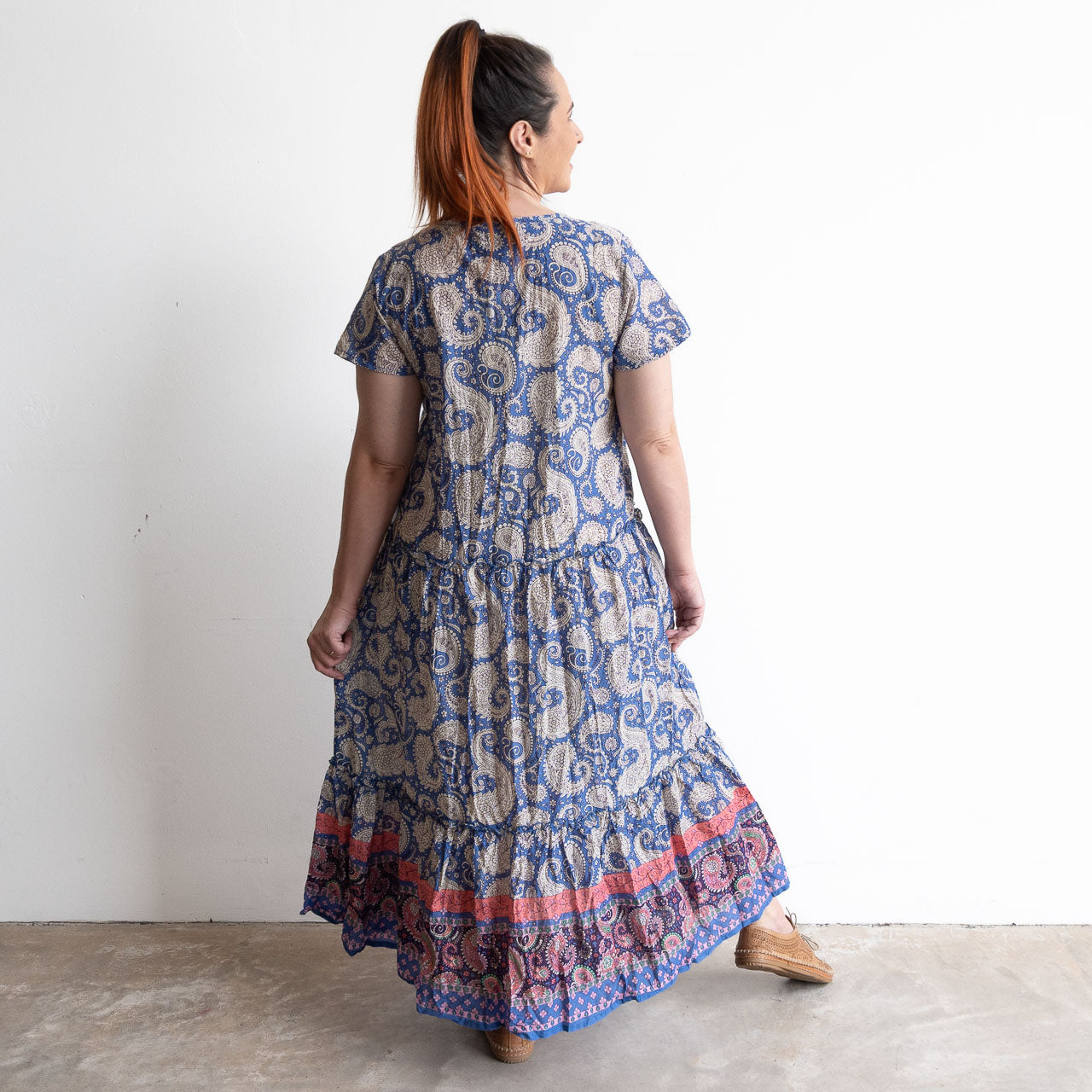 Gathered Cotton Maxi Dress - Cornflower Paisley