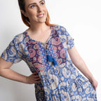 Gathered Cotton Maxi Dress - Cornflower Paisley