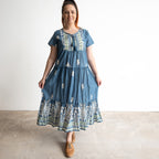Gathered Cotton Maxi Dress - Ornate Denim