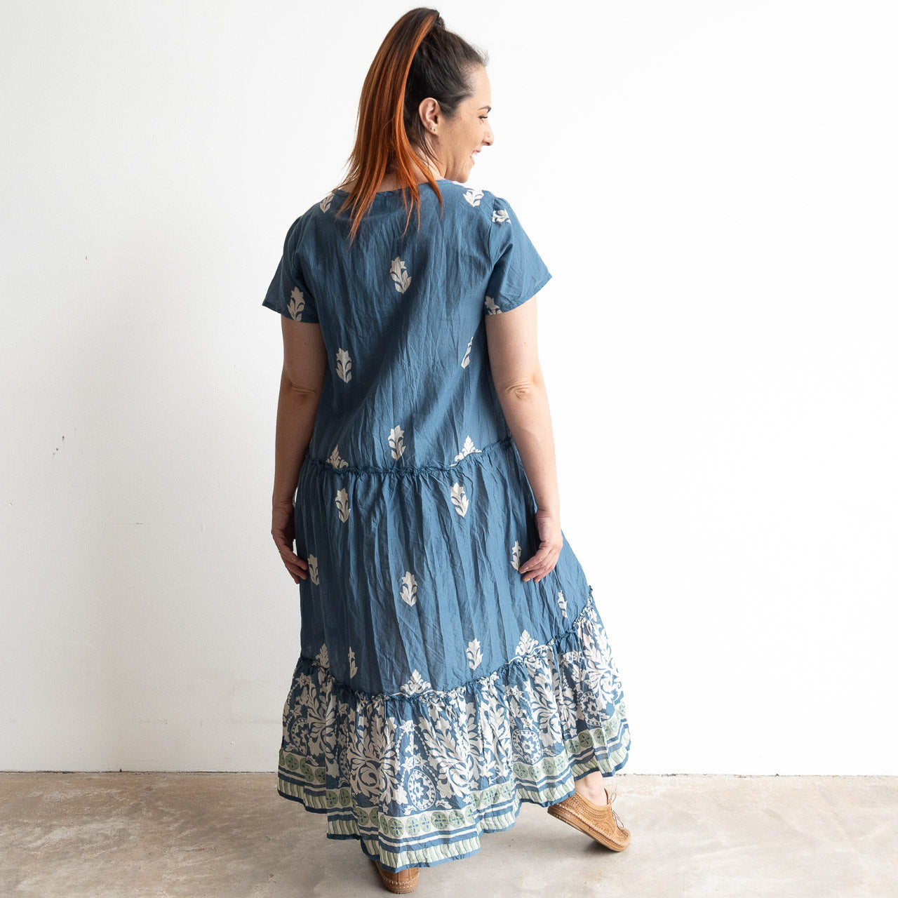 Gathered Cotton Maxi Dress - Ornate Denim