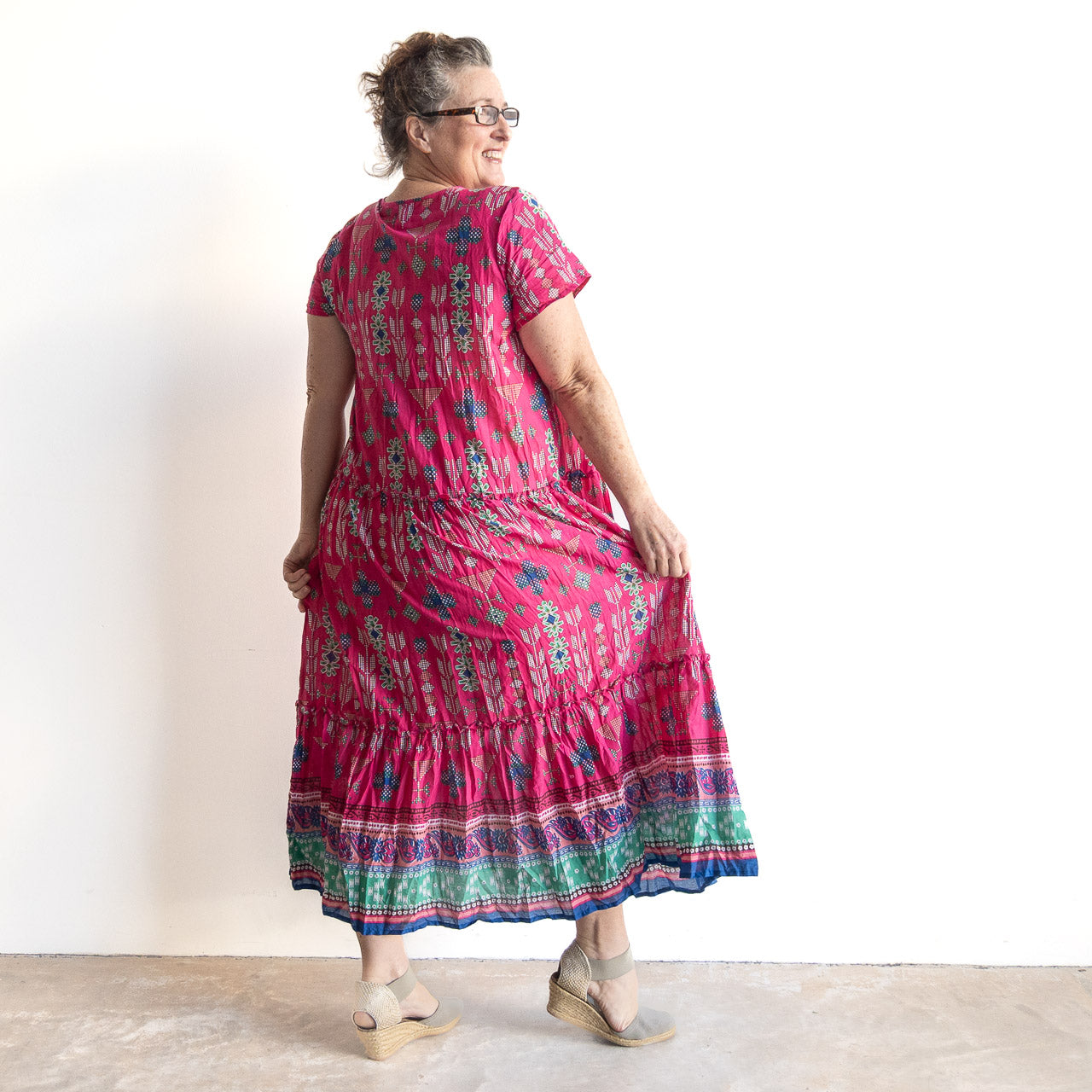 Gathered Cotton Maxi Dress - Aztec Pink