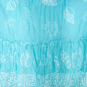 Gathered Cotton Maxi Dress - Coral Border Jade