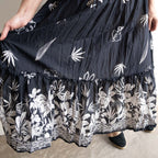 Gathered Cotton Maxi Dress - Tropical Border Navy