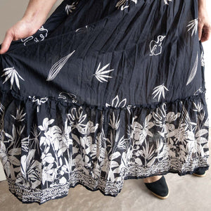 Gathered Cotton Maxi Dress - Tropical Border Navy