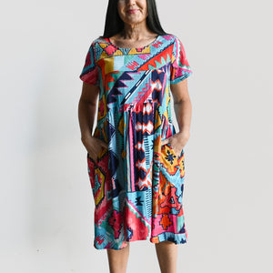Gathered Short Sleeve Sun Dress by Orientique Australia - Zio - 41022 - 24-FitsBustupto140cm KOBOMO