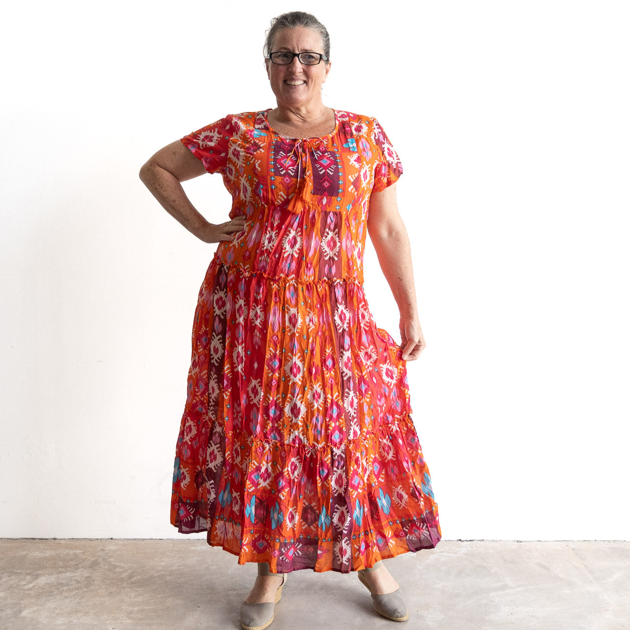 Gathered Cotton Maxi Dress - Persian Border