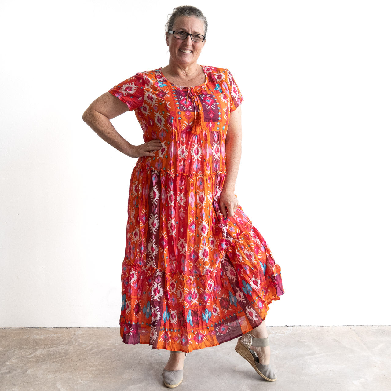 Gathered Cotton Maxi Dress - Persian Border