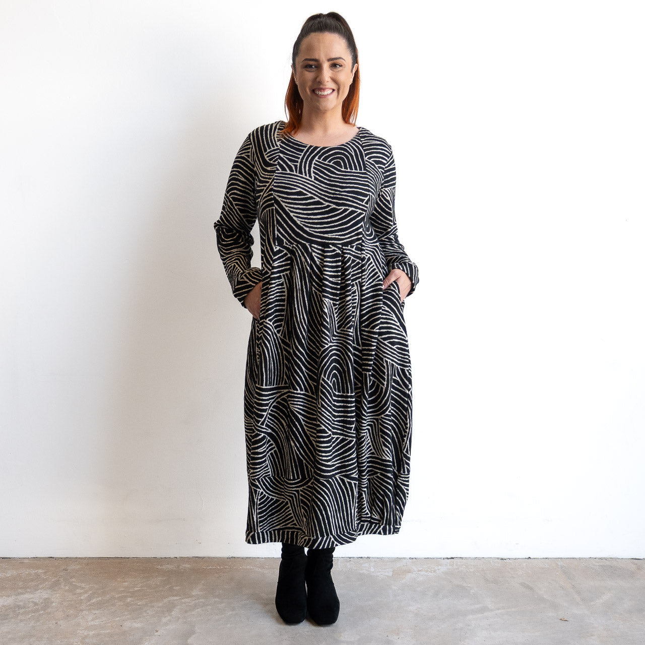 Jersey Knit Pleat Midi Dress by Orientique - Benin - 61777