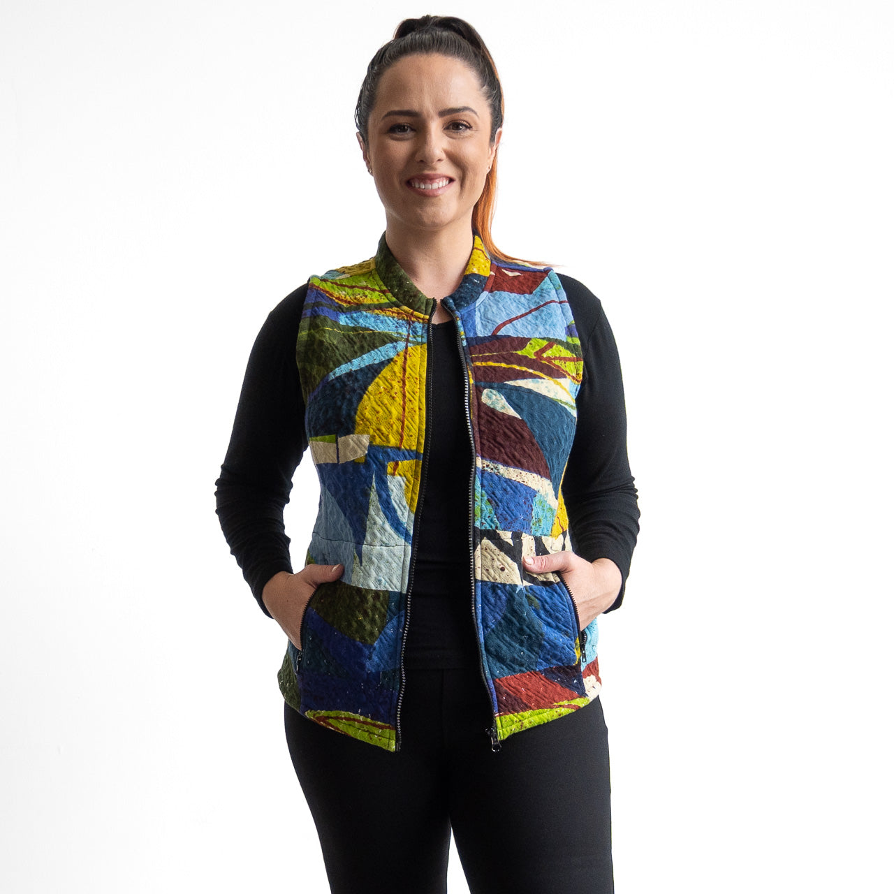 Jersey Matelasse Zip Vest by Orientique - Abstract - 23146