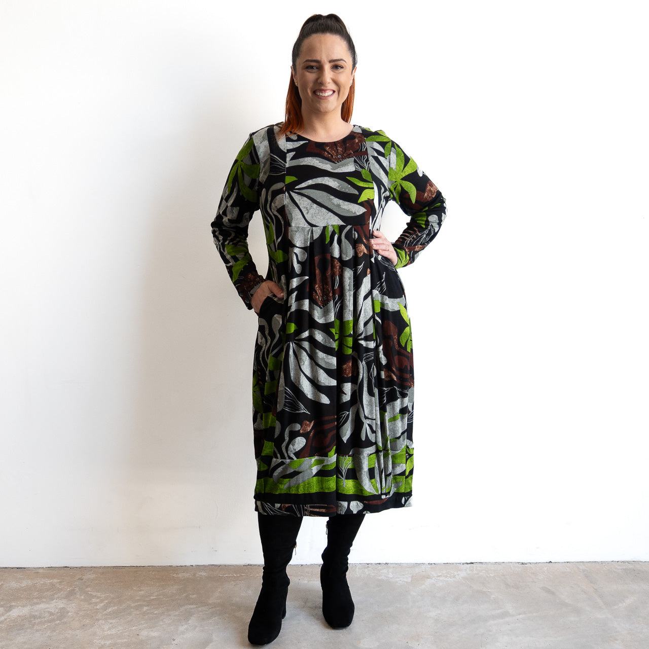 Jersey Pleat Midi Dress by Orientique - Castelo Branco - 31058