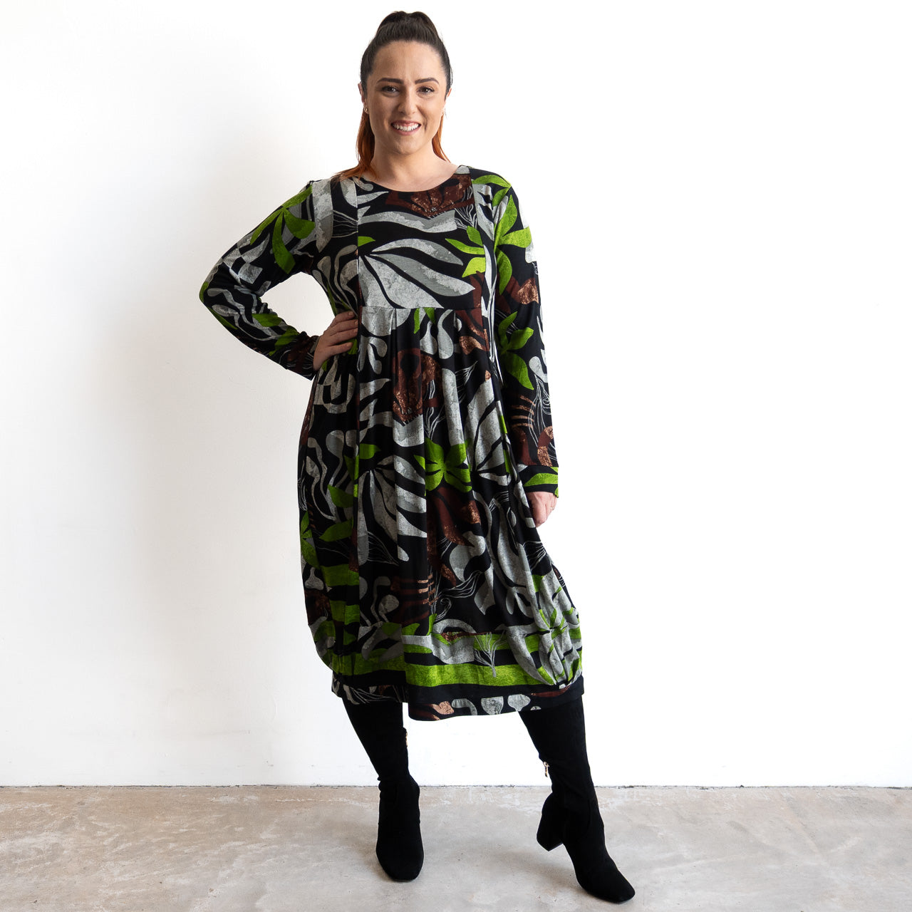 Jersey Pleat Midi Dress by Orientique - Castelo Branco - 31058