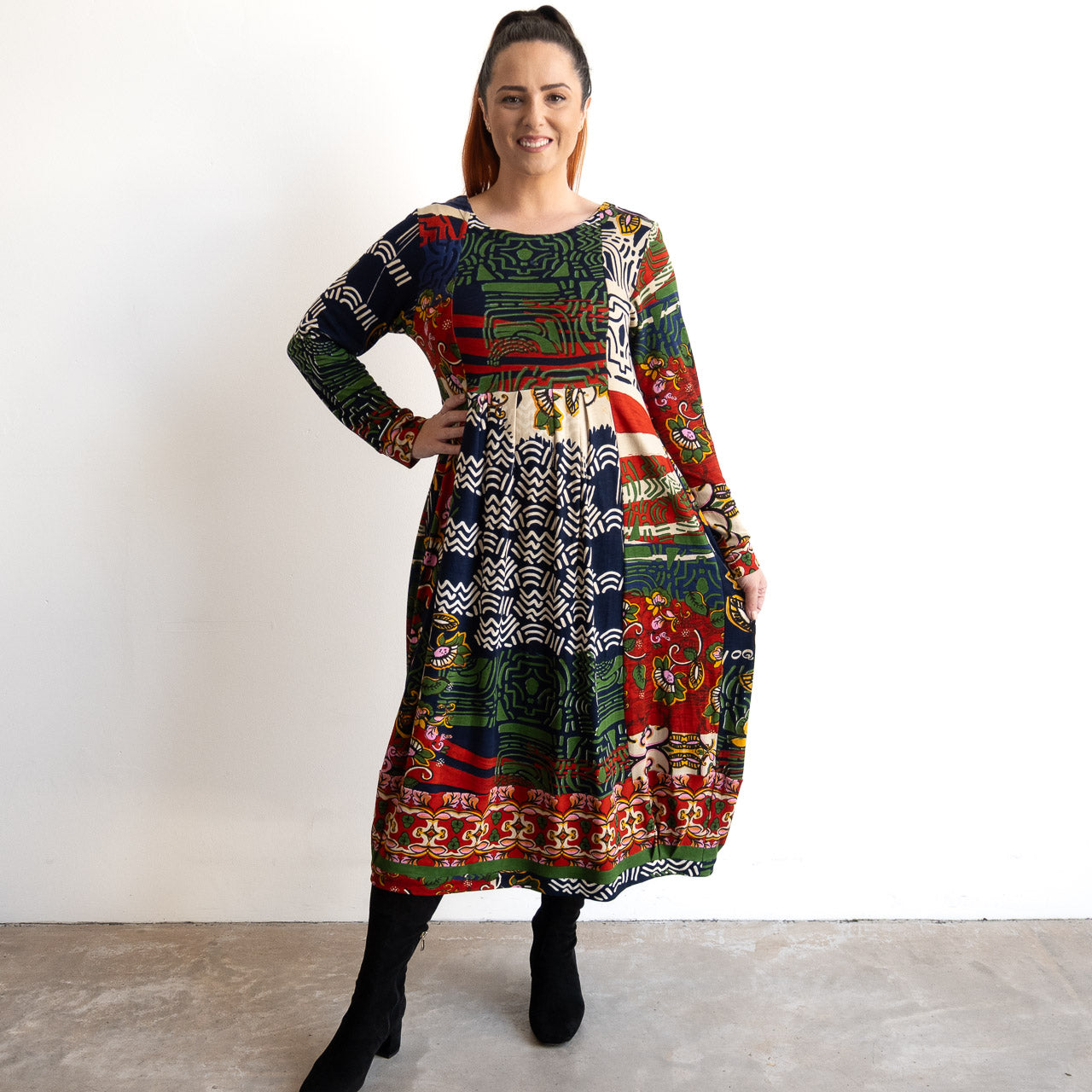 Jersey Pleat Midi Dress by Orientique Australia - Zapotec - 31056