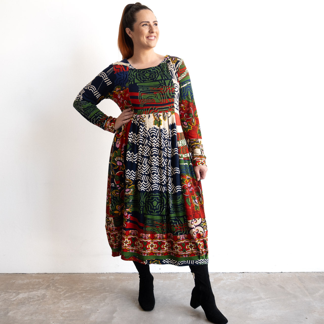 Jersey Pleat Midi Dress by Orientique Australia - Zapotec - 31056