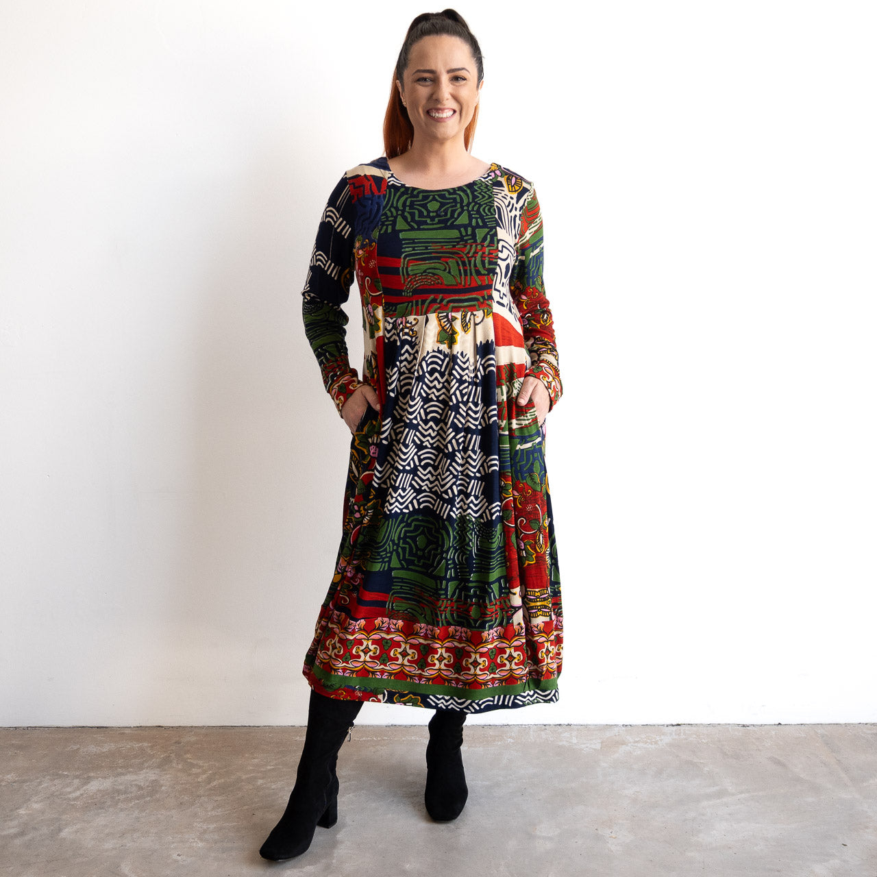 Jersey Pleat Midi Dress by Orientique Australia - Zapotec - 31056