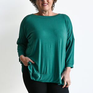 Just Wow Boat Neck Top in Bamboo by KOBOMO - PineGreenXXL-Size18to22 KOBOMO