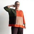 Just Wow Boat Neck Top in Bamboo by KOBOMO - Colour Block