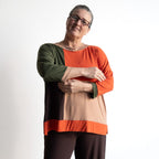 Just Wow Boat Neck Top in Bamboo by KOBOMO - Colour Block