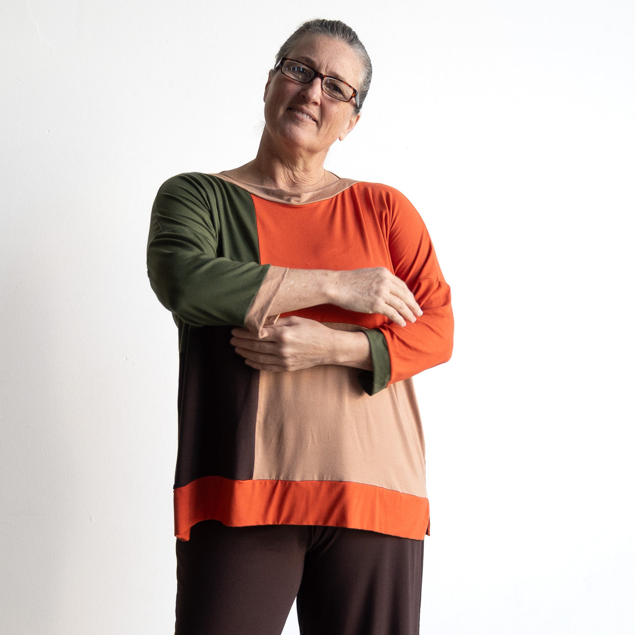 Just Wow Boat Neck Top in Bamboo by KOBOMO - Colour Block
