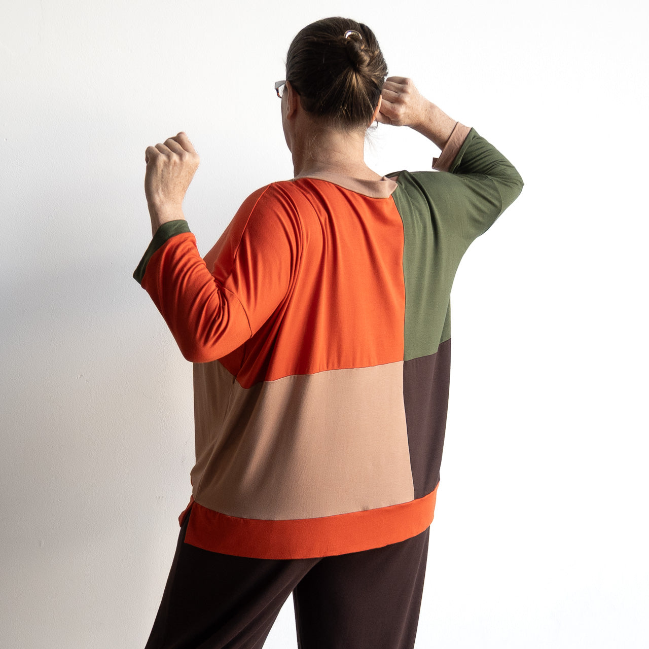 Just Wow Boat Neck Top in Bamboo by KOBOMO - Colour Block