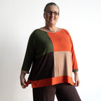 Just Wow Boat Neck Top in Bamboo by KOBOMO - Colour Block