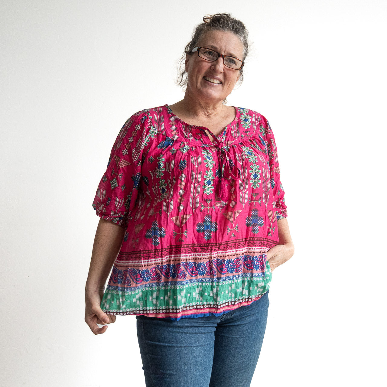 Keep It Light Cotton Blouse - Aztec Pink