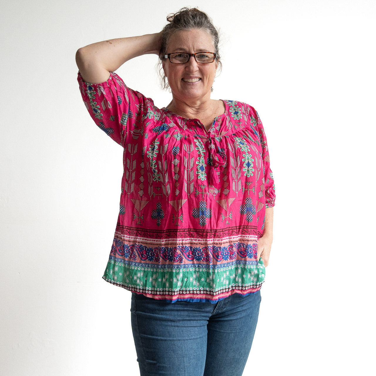 Keep It Light Cotton Blouse - Aztec Pink