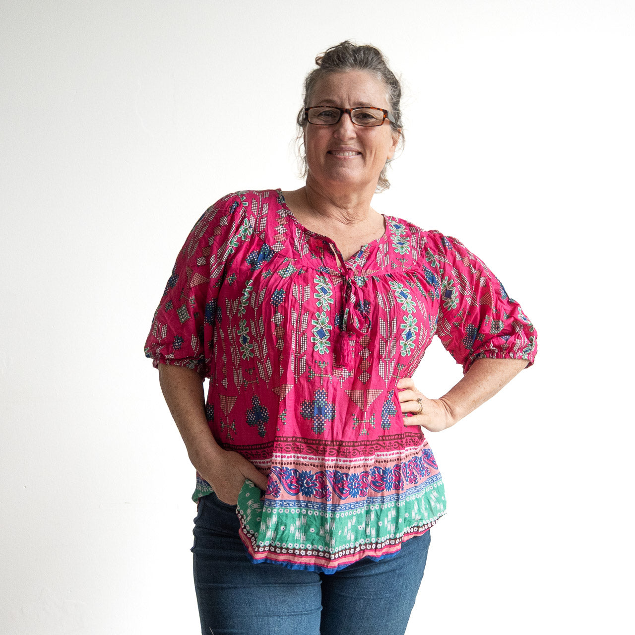 Keep It Light Cotton Blouse - Aztec Pink